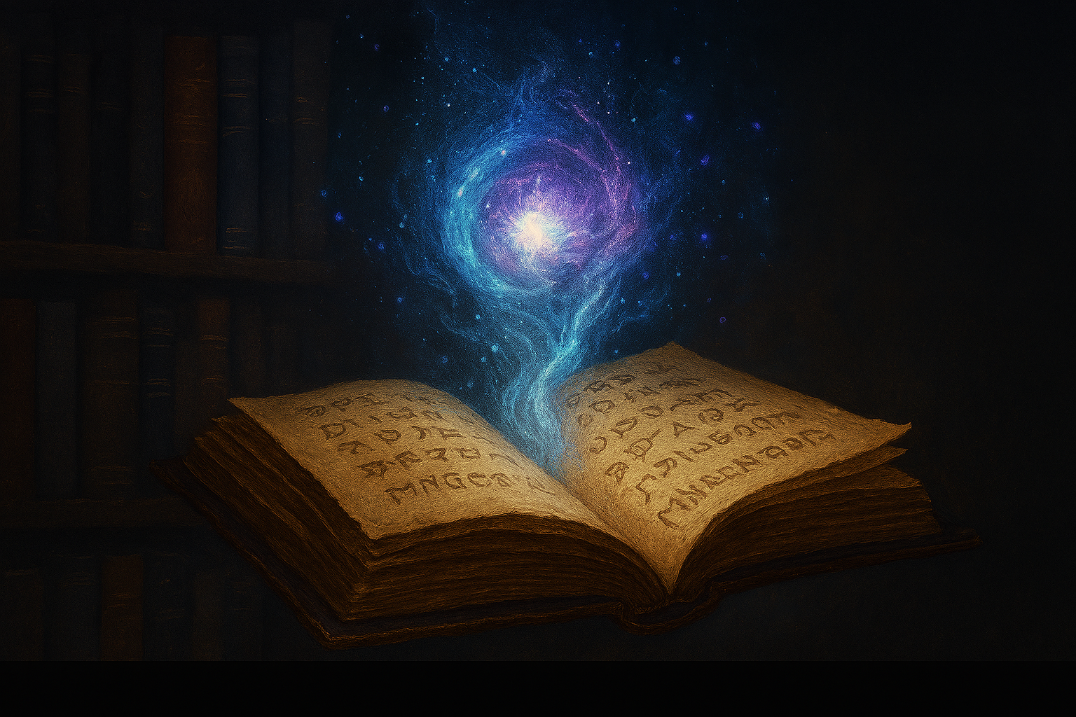 open spellbook with magical energy
